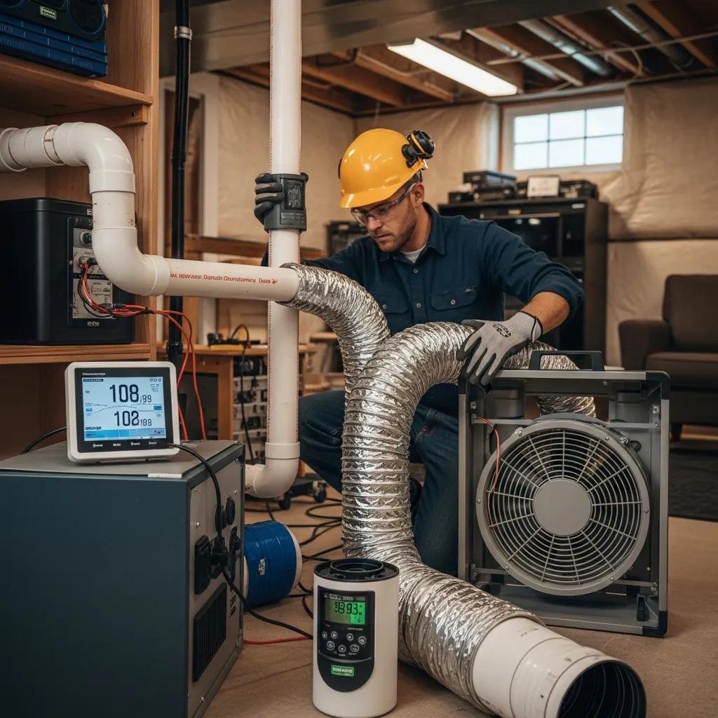 Professional radon mitigation technician ensuring safety in a Denver home