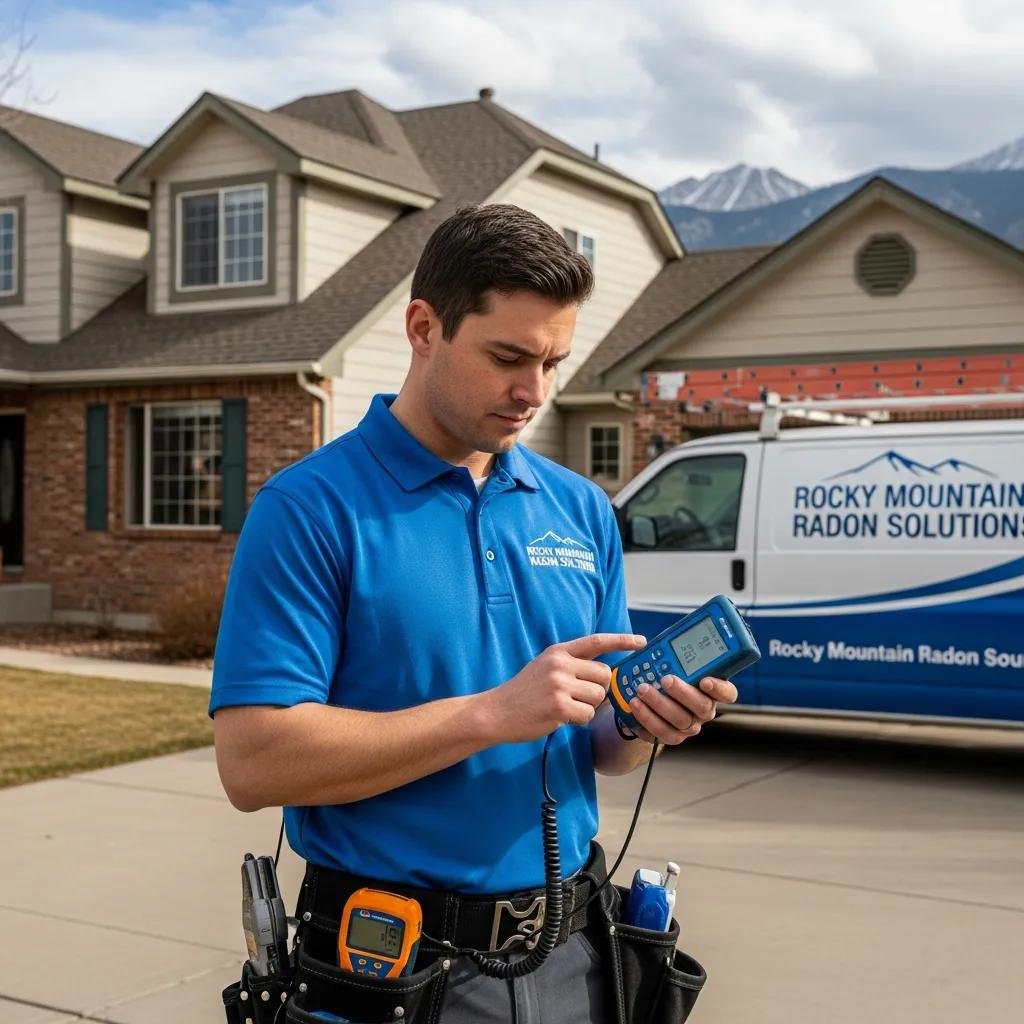 Radon mitigation technician testing a home in Denver, showcasing professional radon treatment solutions